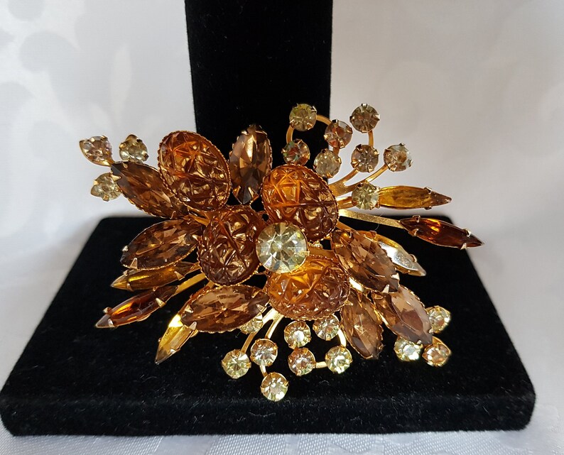 Vintage Brown Rhinestone Brooch Brooch Pretty Brown Crystal Rhinestone Brooch Brown Crystal Brooch