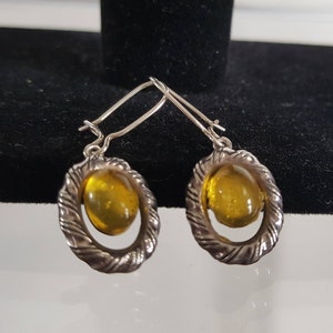 Sterling Silver Yellow Cabochon Earrings, Sterling Silver Earrings, Yellow Earrings, Earrings
