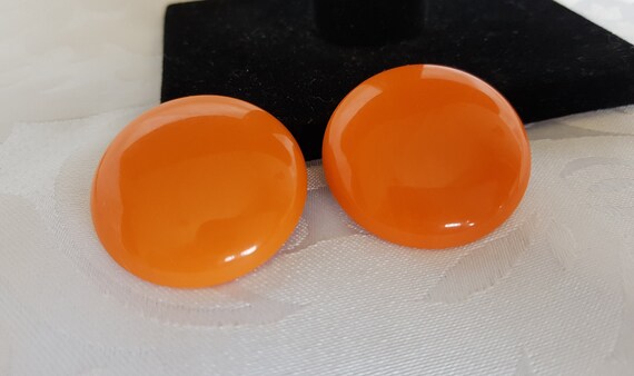 Vintage Orange Thermoset Earrings, Orange Clip On