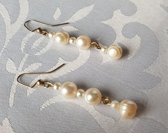 Freshwater Pearl Earrings, Creamy White Pearl Earrings, Pearl Dangle Earrings, Earrings