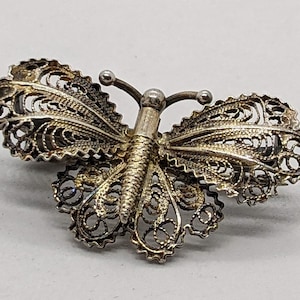 Vintage 800 Silver Butterfly Brooch Filigree Style