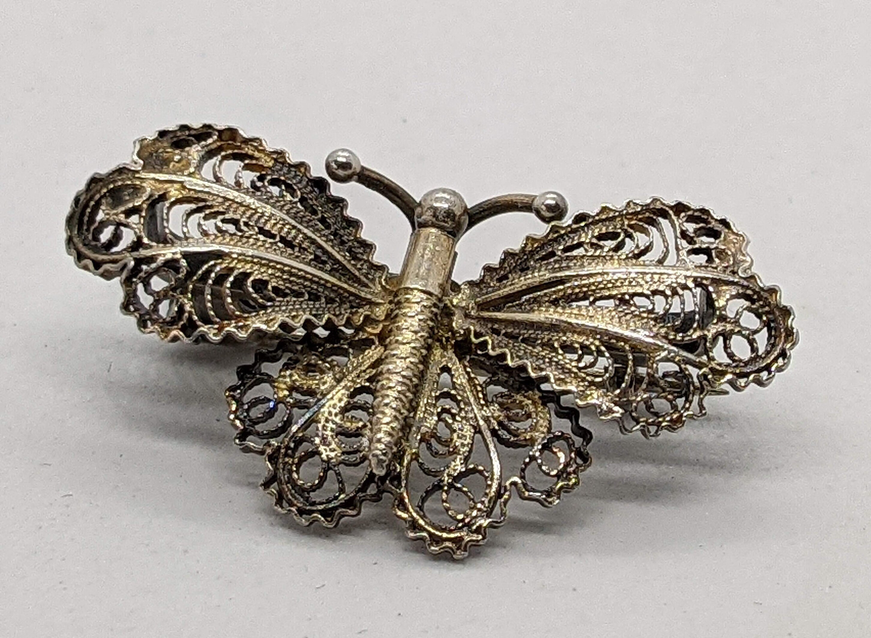Vintage 800 Silver Butterfly Brooch Filigree Style Etsy UK