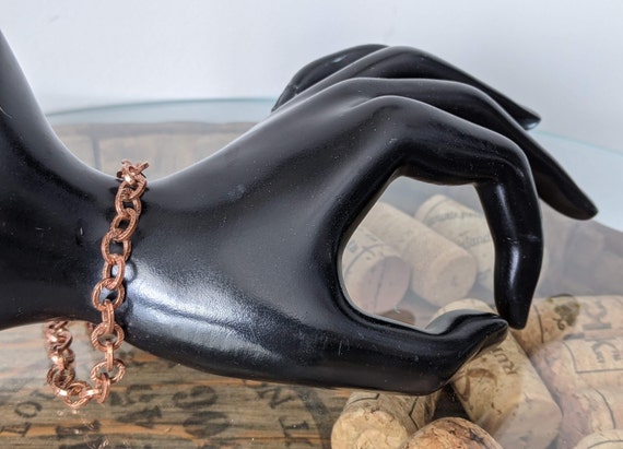 Solid Copper Textured Chain Link Ladies Bracelet - image 1