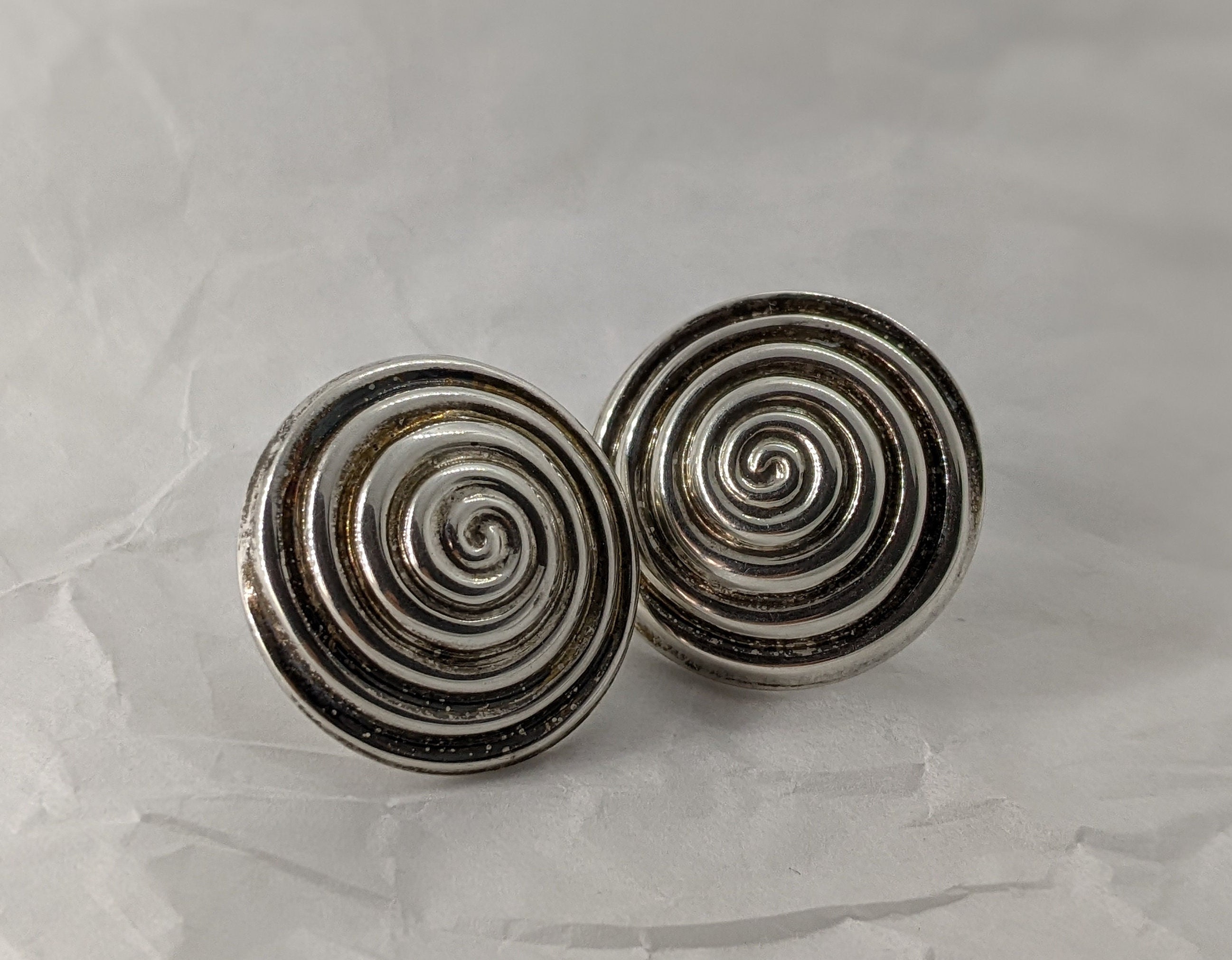 Sterling Silver Dome Shaped Earrings With Swirl Pattern 0.8 - Etsy