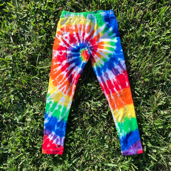 Youth Medium (7/8)  Rainbow Tie Dye Leggings, Tie Dye Girls Leggings, Rainbow Leggings, Full Length Leggings, Girls Leggings, Rainbow Pants