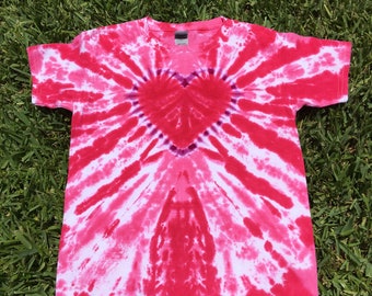 Youth Unisex XS Hot Pink, Purple and Magenta Heart Tie Dye Shirt, Purple Tie Dye, Tie Dye Heart, Valentine’s Day Tie Dye, Pink Tie Dye