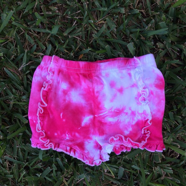 24M Baby Girls Hot Pink and Hot Hibiscus Tie Dye Ruffled Shorts, Hot Pink Shorts, Ruffles, Shorts, Tie Dye, Girls Tie Dye, Baby Shorts