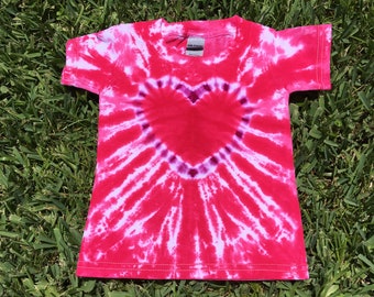 Toddler Unisex 2T Hot Pink, Purple and Magenta Heart Tie Dye Shirt, Purple Tie Dye, Tie Dye Heart, Valentine’s Day Tie Dye, Pink Tie Dye