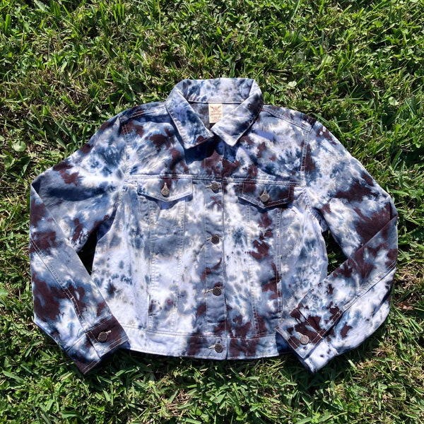 Ladies Fit Large Tie Dye Jean Jacket, Black and Gray Tie Dye Jacket, Tie Dye Jean Jacket, Black Jacket, Gray Denim Jacket