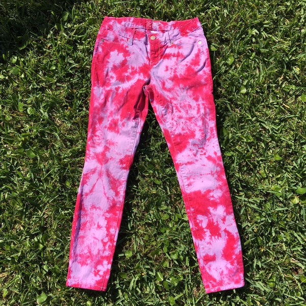 Juniors Size 9 Tie Dye Jeans, Magenta Tie Dye Jeans, Tie Dye Jeans, Hot Pink Jeans, Hot Pink Tie Dye Jeans