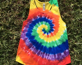 Girls Large Rainbow Tie Dye Tank Top, Rainbow Spiral Tie Dye, Racer Back Tie Dye Tank, Rainbow Tie Dye, Rainbow Tie Dye, Rainbow Tank Top