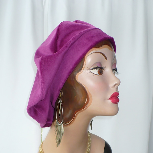 Oversize Raspberry Beret ~ Cotton Velour~black~periwinkle or plum