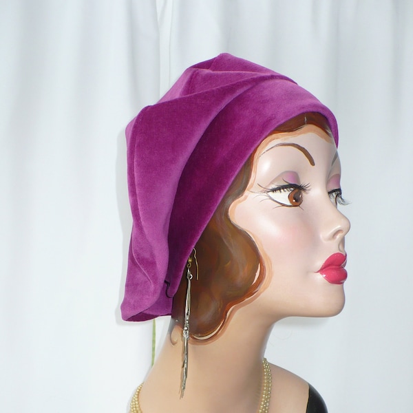 Raspberry Beret ~ Cotton Velour~Black~Periwinkle~Plum