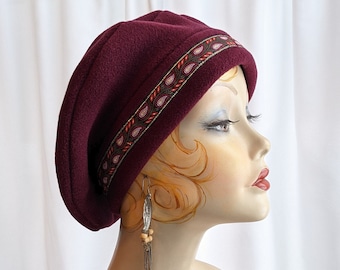 SMALL SIZE Maroon Beret with Running Leaf Trim