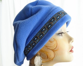 Periwinkle Blue Beret with Purple Running Leaf Trim