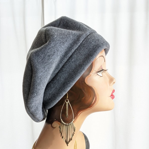 Men's or Woman's Gray Heather Polar Fleece Oversize Floppy Beret