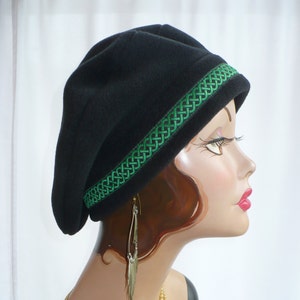 Black Beret with Celtic Knot Trim, Mens or Womans