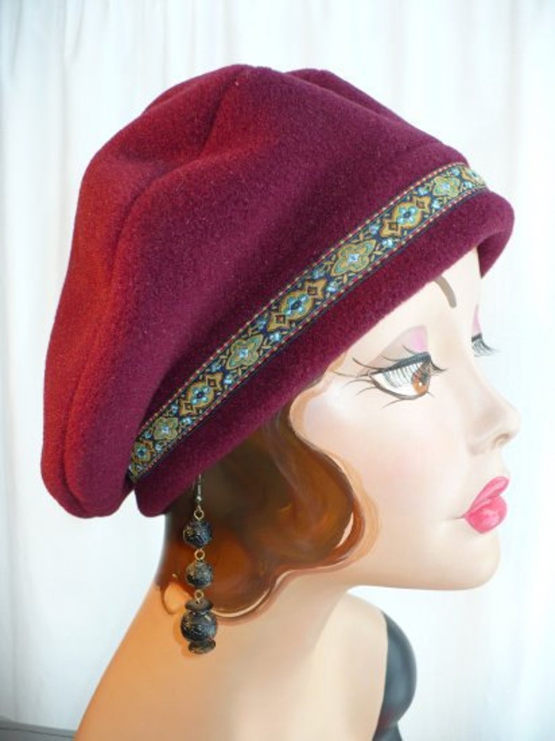 black beret with leather trim