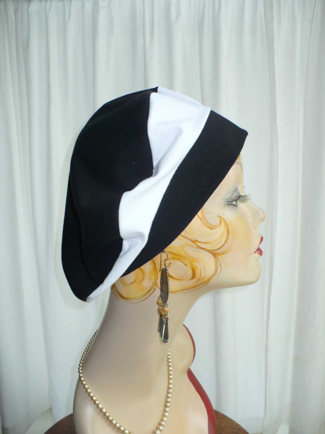 Black and White Cotton Jersey Beret Chemo Hat Etsy