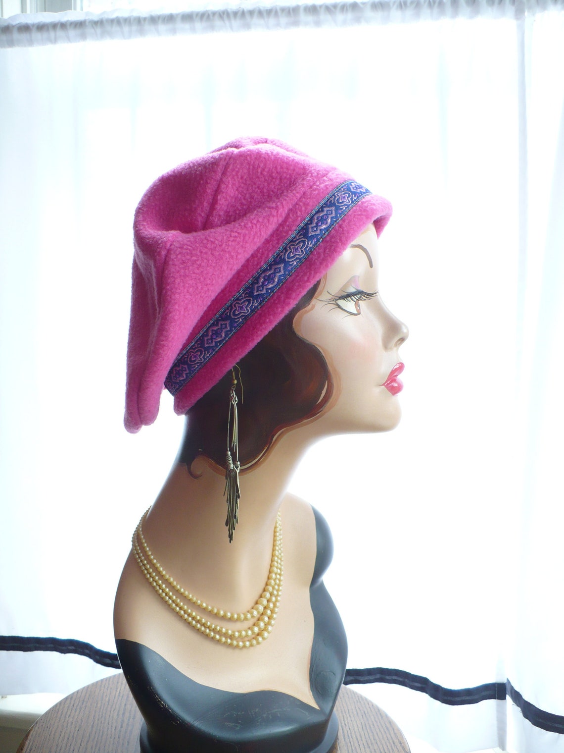 Hot Pink Beret lightweight with Tapestry Trim Etsy