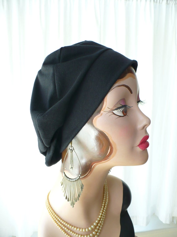 Black Cotton Jersey Beret Chemo Hat Etsy