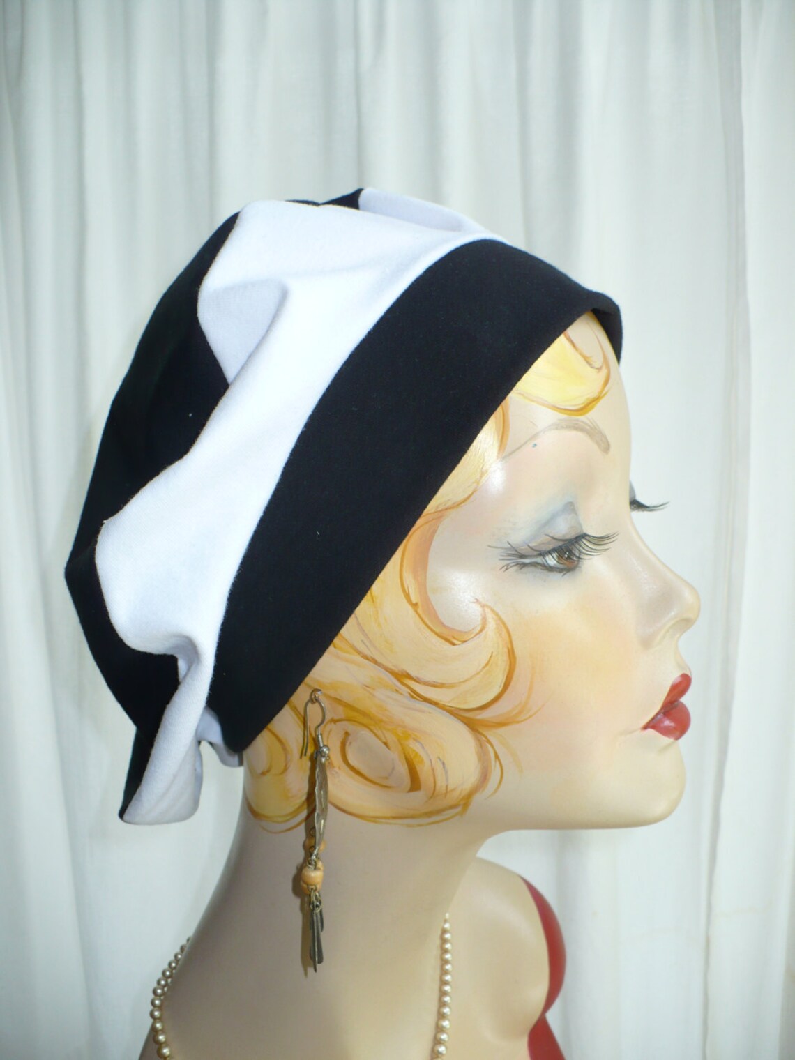 Black and White Cotton Jersey Beret Chemo Hat Etsy