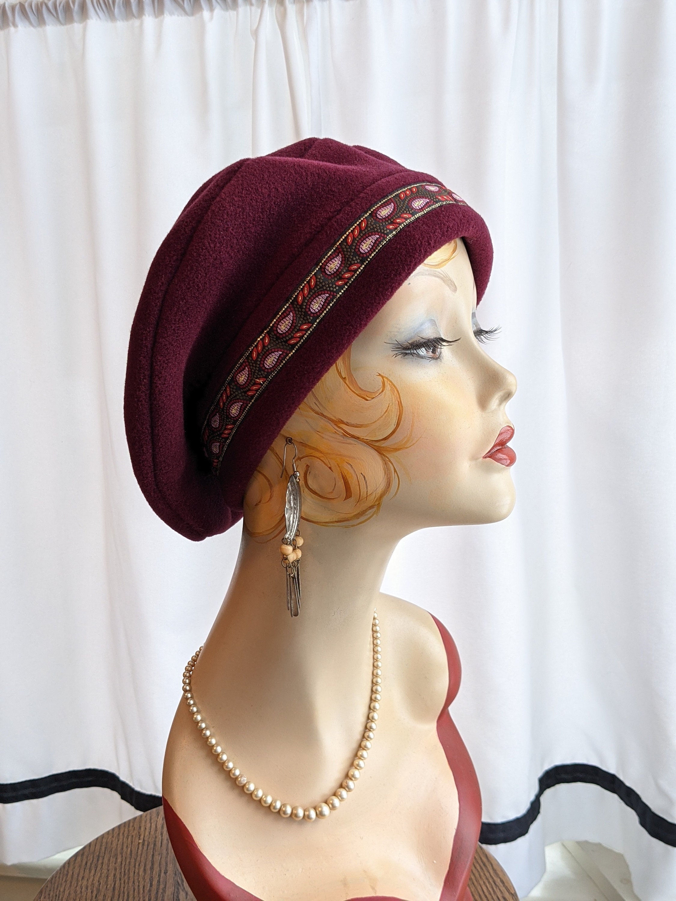 Maroon Beret with Running Leaf Trim