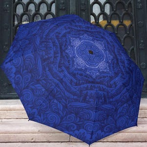 Midnight Blue Tuscan Mandala Umbrella: Florence Art, Italy Lover Gift