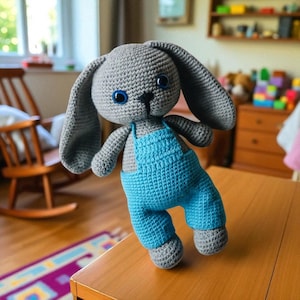 Chubby Bunny Amigurumi Toy, Handmade Crochet Plush Rabbit, Soft Cotton Stuffed Animal, Gift for Kids, Nursery Decor Bunny Doll For Kids
