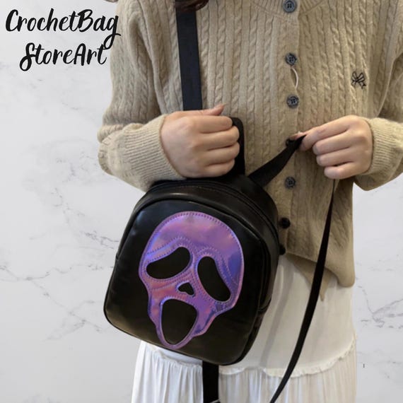 Mochila de PU con estampado de calavera: bolso informal con