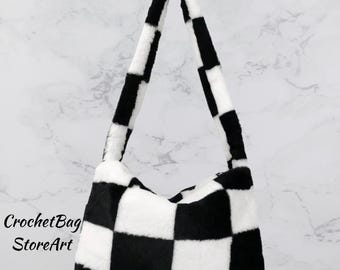 Y2K Fuzzy Faux Fur Tote Bag – Plush Large Capacity Shoulder Bag for Women