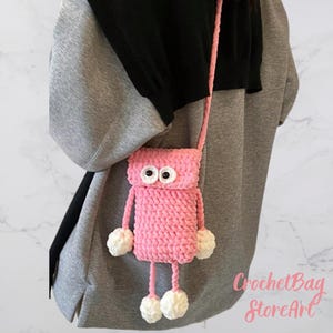 Handmade Crochet Cartoon Purse – Funny Ugly Cute Knitted Phone Bag, Small Crossbody Bag for Women, Unique Kawaii Gift