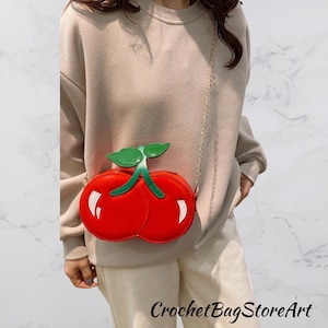 Red Cherry Contrast Shoulder & Crossbody Bag – Cute Women’s Purse, Playful Cherry Pattern