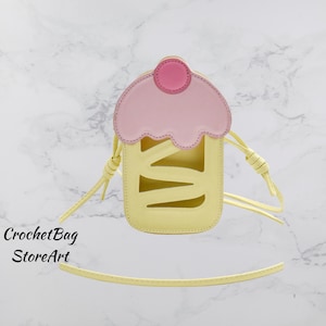 Cupcake-Shaped PU Leather Crossbody Bag – Cute Mini Cake Purse With Long Strap