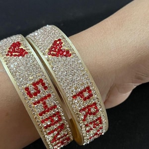 Couple Name Zircon Kada Bangle /  Women Bridal Name Bangle  / Indian Wedding Zircon Couple Bangle 2Pcs Set / AD Jewelry Name Kada Women