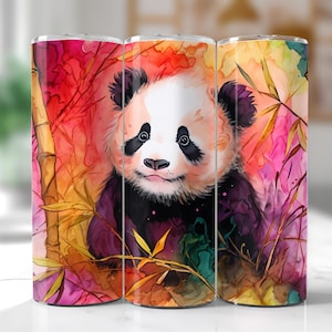 Panda Tumbler Wrap PNG: Alcohol Ink Sublimation Design (Digital Download