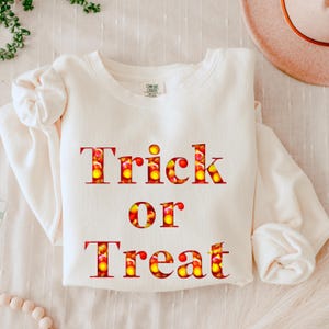 Trick or Treat PNG Cute Halloween Sublimation File Spooky Season Digital Download Fall Quote Graphic for Shirts, tumblers, mugs, and more.