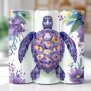 Sea Turtle Tumbler PNG: Floral Sublimation Design, Boho Beach Wrap (Digital Download)