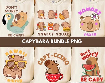 Pacote de Clipart PNG de Capivara Kawaii: Sublimação de Camisetas (Download Digital)