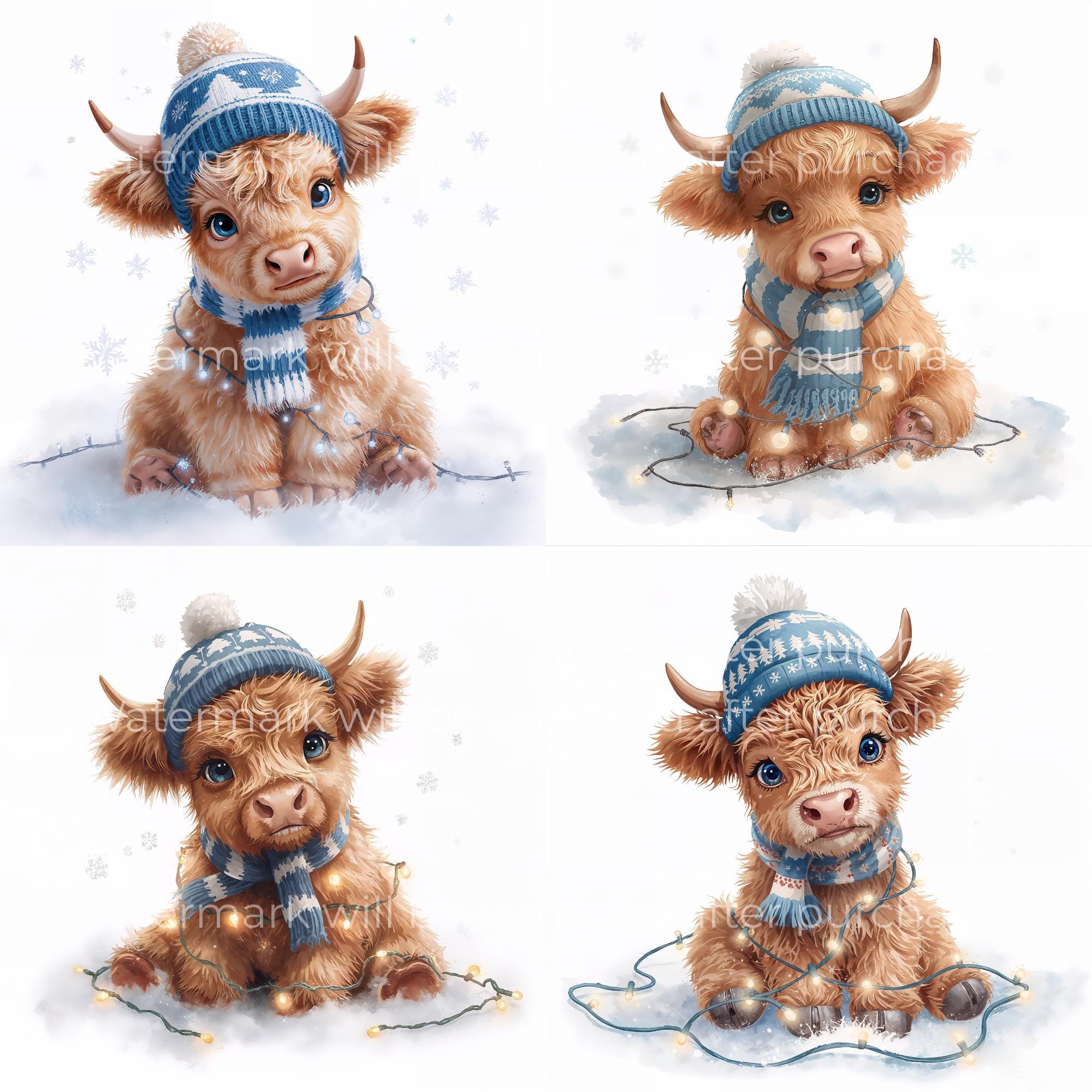 Highland Cow Clipart Bundle – Winter Christmas Calf PNG (digital ...