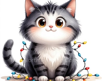 Christmas Cat Clipart Bundle | Kawaii Kitty PNG, Xmas Art (Digital Download)