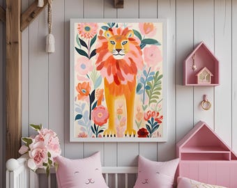 Pastell Löwe - Safari Wandbild für Kinderzimmer (digitaler Download)