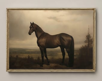 Black Stallion Print | Vintage Equestrian Oil Painting (Digital Download)