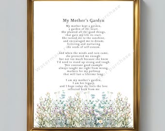 6 Designs, My Mother’s Garden Poem, Mother’s Day Gift, Sympathy Remembrance Wall Art, Memorial Printable, Instant Download