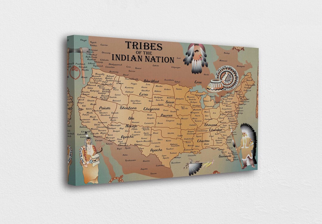 Tribes of Indian Nations Map Canvas Wall Art / Glass Wall Art Design ...
