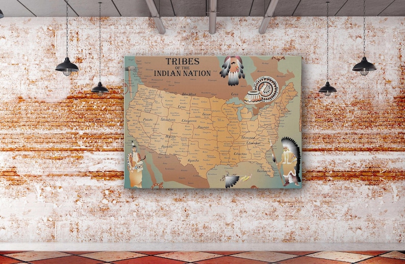 Tribes of Indian Nations Map Canvas Wall Art / Glass Wall Art Design ...