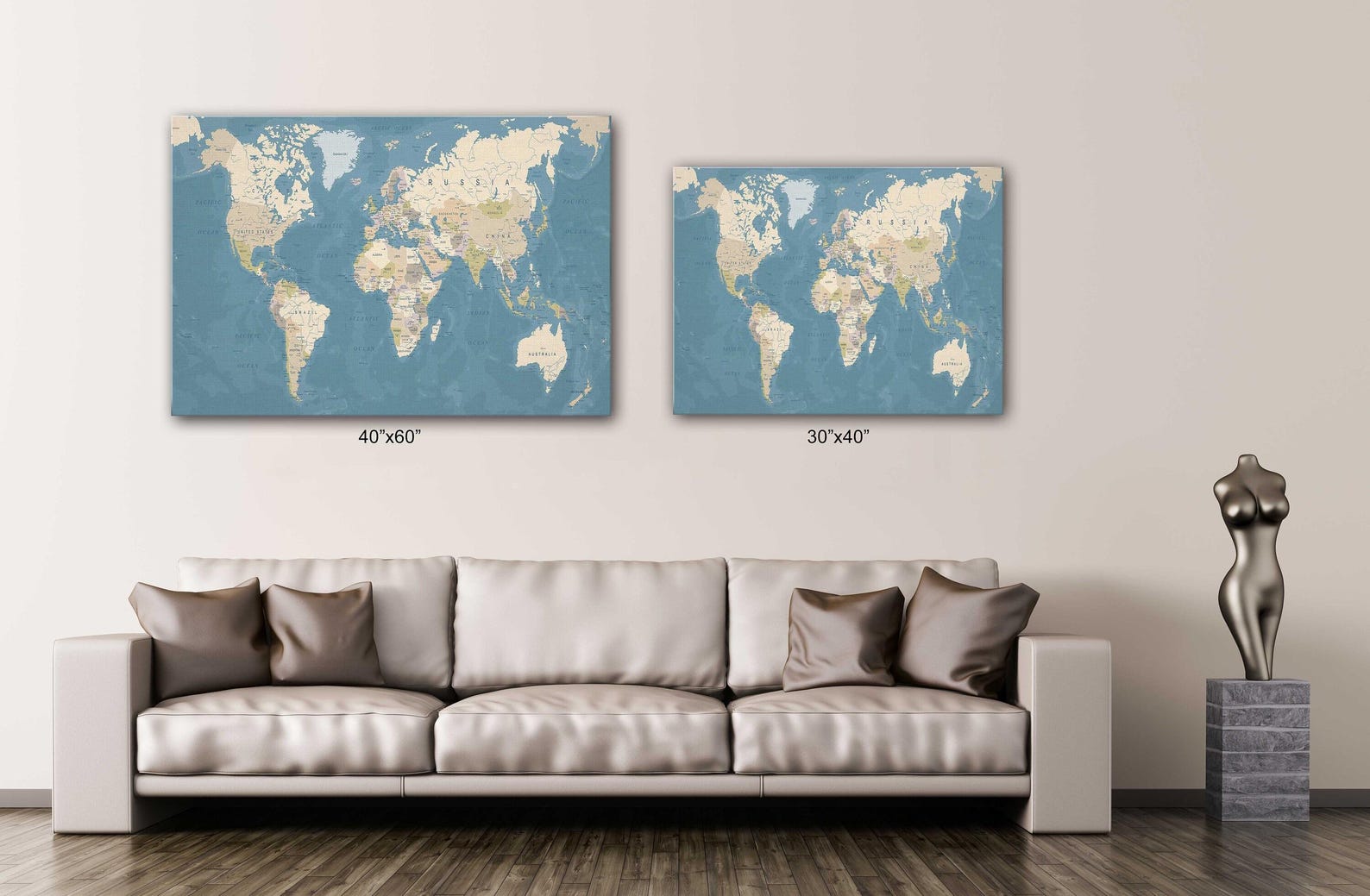 Map of the World Canvas Wall Art Design / Tempered Glass Wall Art ...