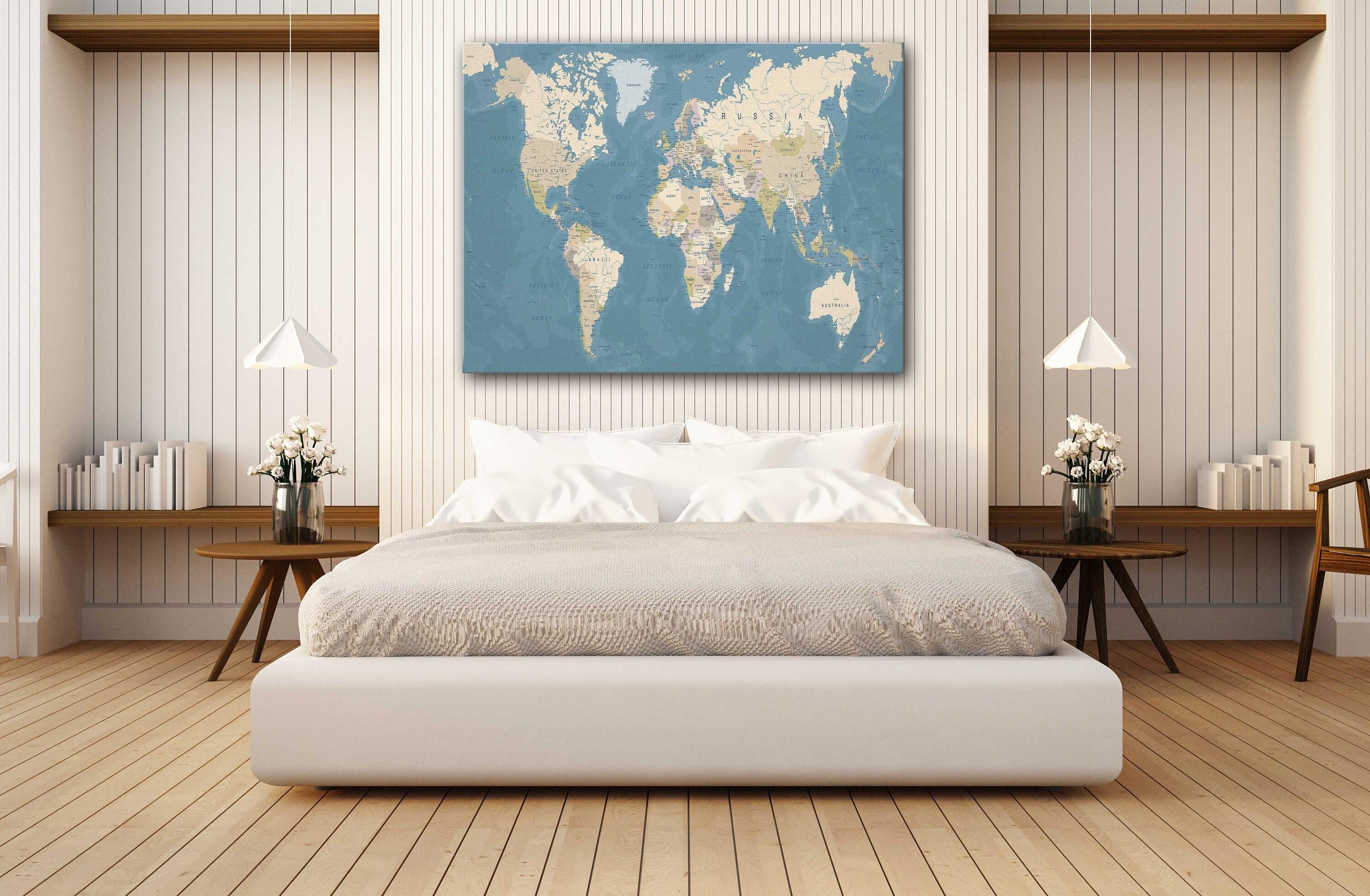Map of the World Canvas Wall Art Design / Tempered Glass Wall Art ...