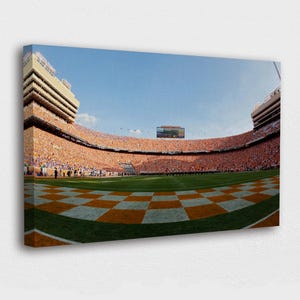 Neyland Stadium Canvas Wall Art, Orange Checkerboard Endzone Glass Wall Art, Tennessee Volunteers Football Game Day Poster Art Collection