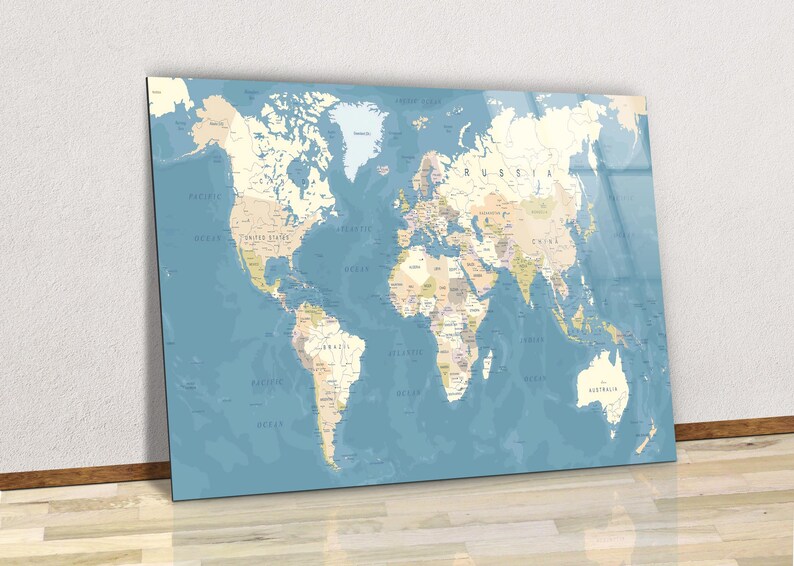 Map of the World Canvas Wall Art Design / Tempered Glass Wall Art ...